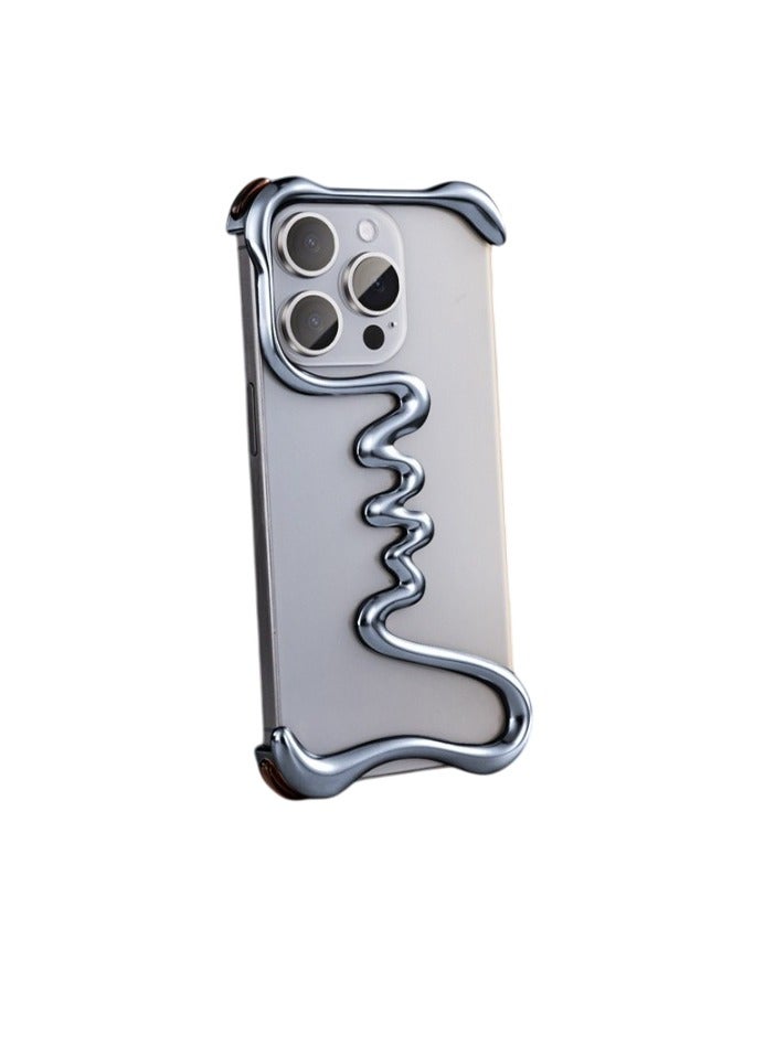 Minimalist Frameless Metal Phone Case, 3D Hollow Design Ultralight Slim Protective Case, Shockproof Durable Phone Cover,  Scratch Proof Ergonomic Design Phone Cover For Iphone 16, (1pc, Grey) - Image 1