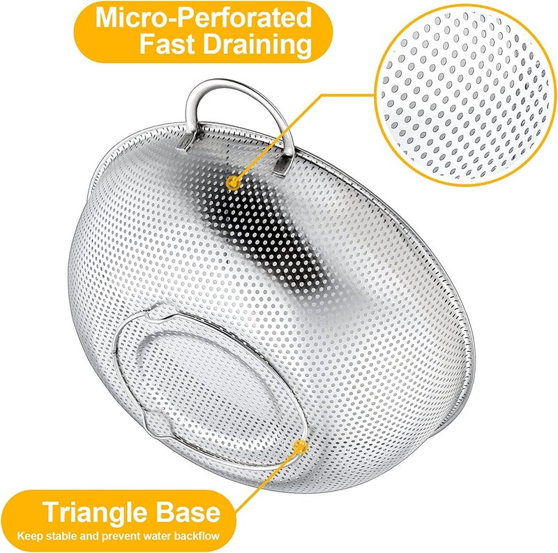 SKOFRI Stainless Steel Rice Washing Bowl Mixing Bowls Colander and Kitchen Strainer with Basin for Rice Pasta Fruit Vegetable Drain Basket with Handle Kitchen Storage Tools - Image 4