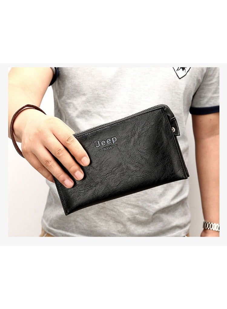 جيب محفظة جيب رجالية مزدوجة الطبقات - حقيبة يد مضادة للسرقة بحزام معصم مع قفل كبس، وفتحات متعددة للبطاقات، وأجزاء معدنية، ومانعة لتقنية تحديد الهوية بموجات الراديو، ومنظم من جلد البولي يوريثان مناسب للأعمال غير الرسمية - Image 3