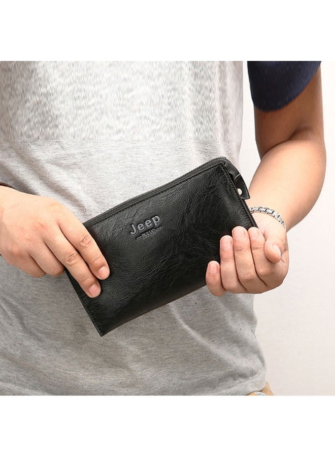 جيب محفظة جيب رجالية مزدوجة الطبقات - حقيبة يد مضادة للسرقة بحزام معصم مع قفل كبس، وفتحات متعددة للبطاقات، وأجزاء معدنية، ومانعة لتقنية تحديد الهوية بموجات الراديو، ومنظم من جلد البولي يوريثان مناسب للأعمال غير الرسمية - Image 2