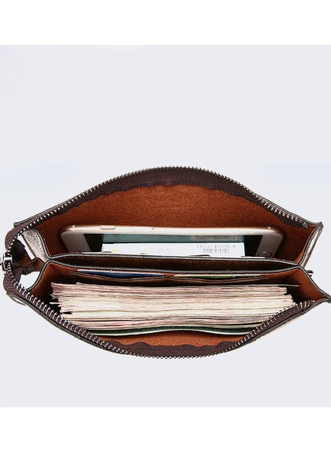 جيب محفظة جيب رجالية مزدوجة الطبقات - حقيبة يد مضادة للسرقة بحزام معصم مع قفل كبس، وفتحات متعددة للبطاقات، وأجزاء معدنية، ومانعة لتقنية تحديد الهوية بموجات الراديو، ومنظم من جلد البولي يوريثان مناسب للأعمال غير الرسمية - Image 4