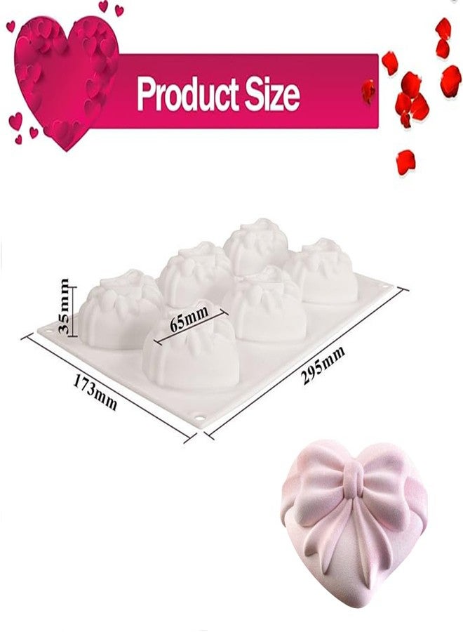 GELXGRIT قالب سيليكون على شكل قلب، 6 تجاويف، قالب شوكولاتة على شكل فيونكة، قالب حلوى عيد الحب، قالب على شكل قلب لتزيين الكيك والكب كيك، قالب جيلي، قالب طين، قالب صابون، قالب شمعة، ملحق حرفي يدوي - Image 2