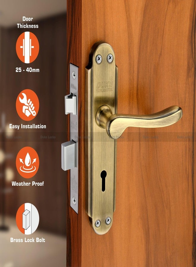 DUKElocks طقم قفل باب نقر من الفولاذ المقاوم للصدأ من ديوك 2003 BA KY للباب الرئيسي، المطبخ، غرفة النوم، المكتب، جسم القفل من النحاس بتصميم فاخر و3 مفاتيح بلون نحاسي عتيق 190 مم (8 بوصة). - Image 2