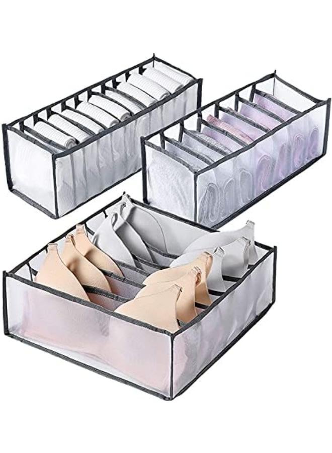ible Storage Box With 6/7/11 Lattice Compartments Divider For Bras, Socks, Underwear, Ties Scarves, And Handkerchiefs (Grey)منظم أدراج الملابس الداخلية 3 قطع من صناديق التخزين القابلة للطي مع فاصل شبكي للصدر والجوارب والملابس الداخلية والربطات والأوشحة والمناديل (رمادي)  - Image 1