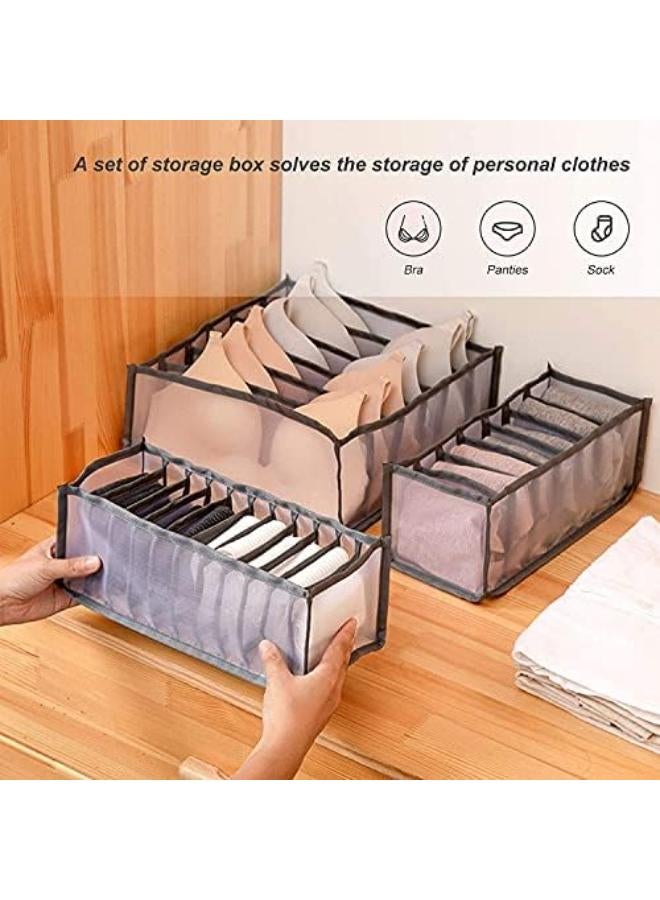 ible Storage Box With 6/7/11 Lattice Compartments Divider For Bras, Socks, Underwear, Ties Scarves, And Handkerchiefs (Grey)منظم أدراج الملابس الداخلية 3 قطع من صناديق التخزين القابلة للطي مع فاصل شبكي للصدر والجوارب والملابس الداخلية والربطات والأوشحة والمناديل (رمادي)  - Image 4