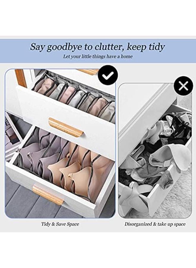 ible Storage Box With 6/7/11 Lattice Compartments Divider For Bras, Socks, Underwear, Ties Scarves, And Handkerchiefs (Grey)منظم أدراج الملابس الداخلية 3 قطع من صناديق التخزين القابلة للطي مع فاصل شبكي للصدر والجوارب والملابس الداخلية والربطات والأوشحة والمناديل (رمادي)  - Image 3