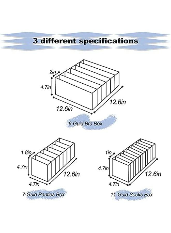 ible Storage Box With 6/7/11 Lattice Compartments Divider For Bras, Socks, Underwear, Ties Scarves, And Handkerchiefs (Grey)منظم أدراج الملابس الداخلية 3 قطع من صناديق التخزين القابلة للطي مع فاصل شبكي للصدر والجوارب والملابس الداخلية والربطات والأوشحة والمناديل (رمادي)  - Image 2