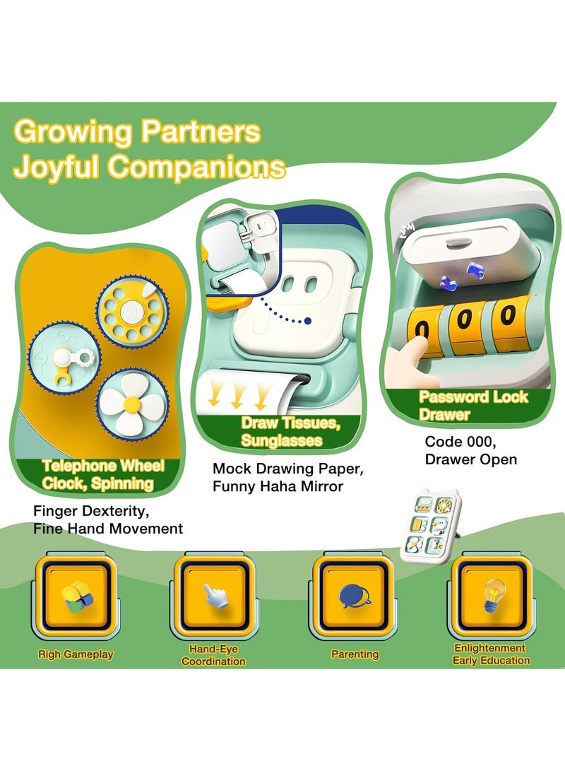 Montessori Busy Board for Toddlers, 6-in-1 Sensory Activity Cube with Locks, Gears & Switches, Travel Educational Toy for Kids with Birthday Gift (Green) - Image 2