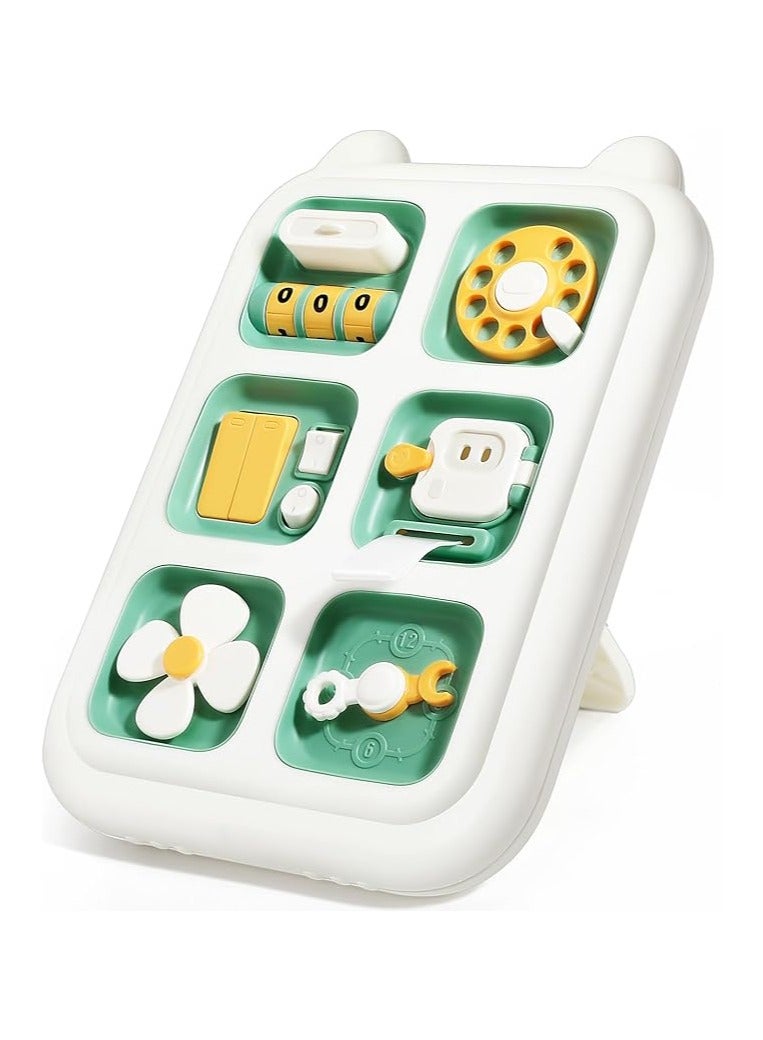 Montessori Busy Board for Toddlers, 6-in-1 Sensory Activity Cube with Locks, Gears & Switches, Travel Educational Toy for Kids with Birthday Gift (Green) - Image 1