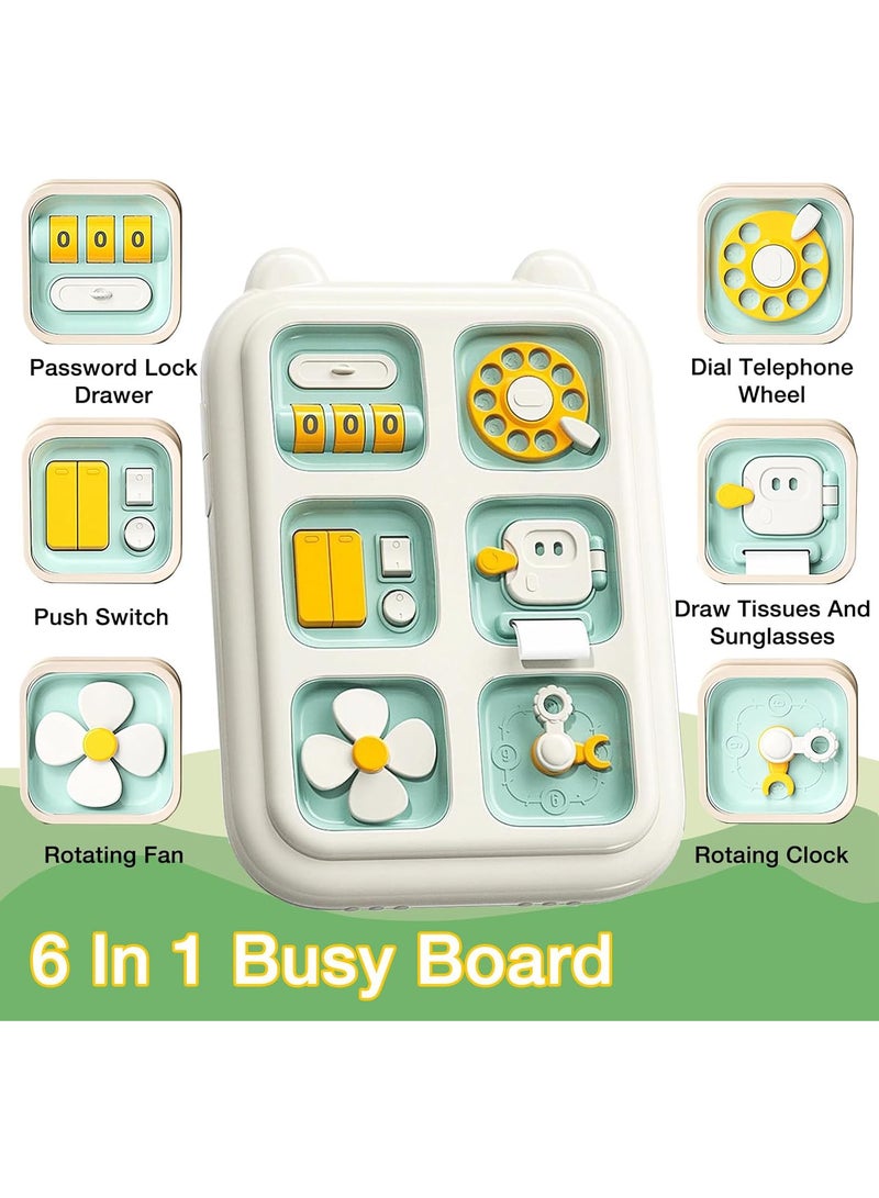 Montessori Busy Board for Toddlers, 6-in-1 Sensory Activity Cube with Locks, Gears & Switches, Travel Educational Toy for Kids with Birthday Gift (Green) - Image 5