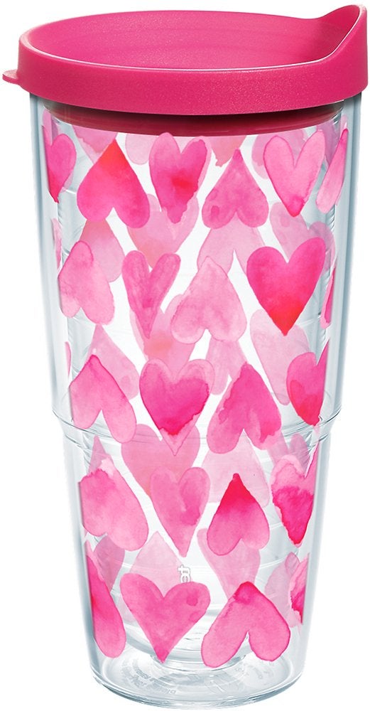 Tervis Valentines Day Pink Hearts All Over Made in USA Double Walled Insulated Tumbler Travel Cup Keeps Drinks Cold  Hot 24oz Clear
