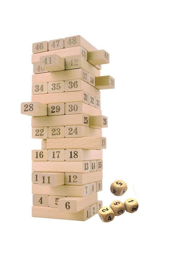 فنبلاست لعبة برج التكديس من فن بلاست، مكعبات خشبية، لعبة بناء مكعبات مع 4 نرد للأطفال - 54 قطعة (متعددة الألوان) - Image 1