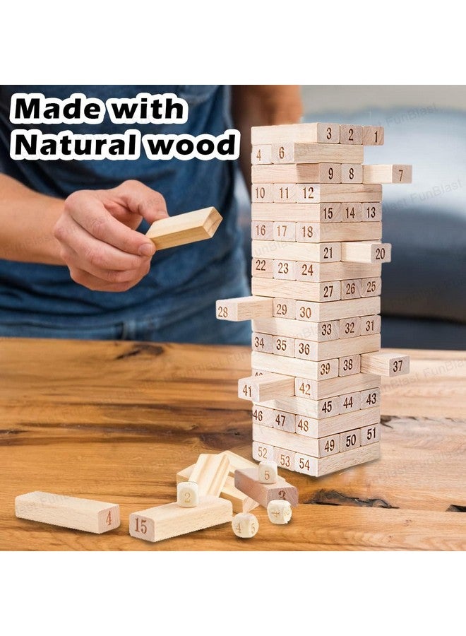 فنبلاست لعبة برج التكديس من فن بلاست، مكعبات خشبية، لعبة بناء مكعبات مع 4 نرد للأطفال - 54 قطعة (متعددة الألوان) - Image 5