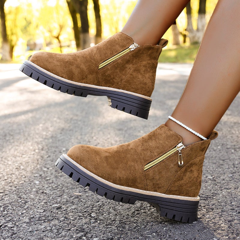 2025 Round Toe Side Zipper Boots Short Boots Thick Heel New Large Size Export Women'S Short Boots For Women - Image 5