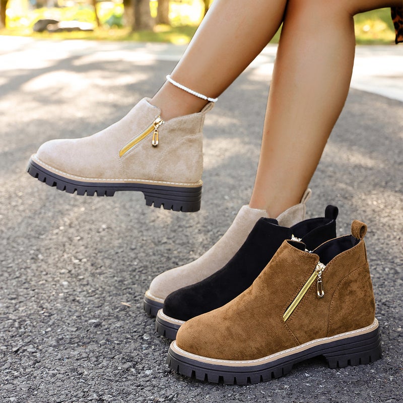 2025 Round Toe Side Zipper Boots Short Boots Thick Heel New Large Size Export Women'S Short Boots For Women - Image 2
