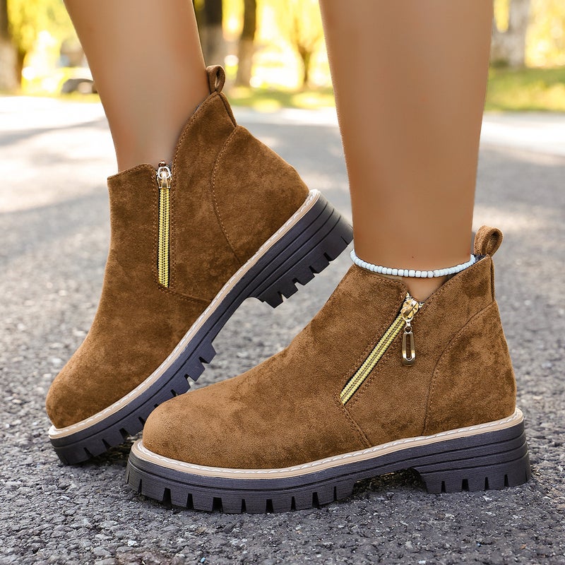 2025 Round Toe Side Zipper Boots Short Boots Thick Heel New Large Size Export Women'S Short Boots For Women - Image 1