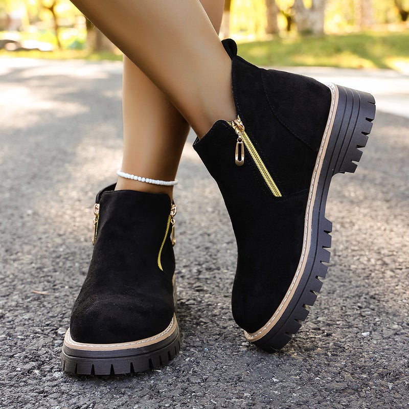 2025 Round Toe Side Zipper Boots Short Boots Thick Heel New Large Size Export Women'S Short Boots For Women - Image 3