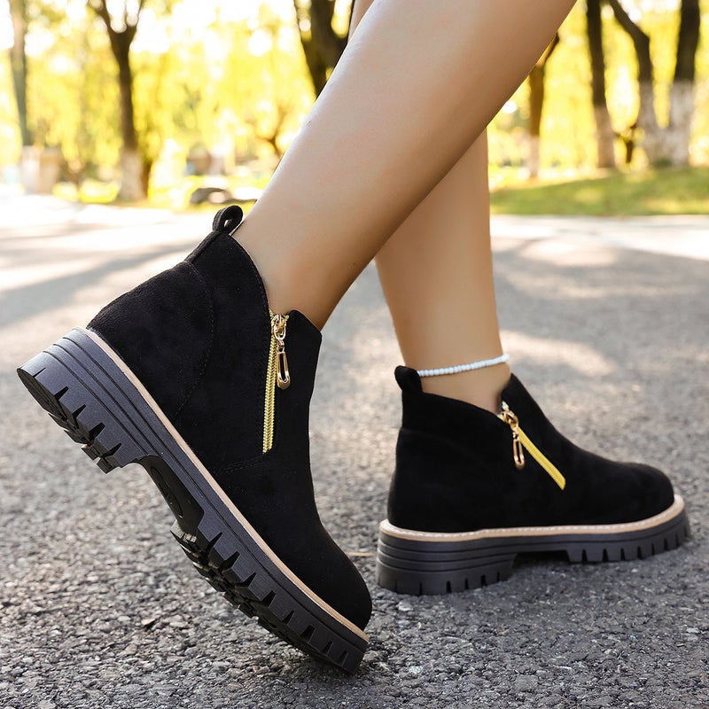 2025 Round Toe Side Zipper Boots Short Boots Thick Heel New Large Size Export Women'S Short Boots For Women - Image 4