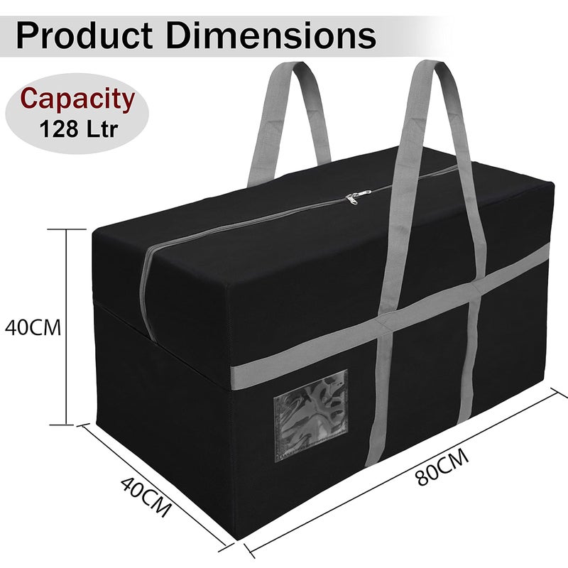 SNDIA Extra Large 128 L Nylon Moisture Proof Multipurpose Heavy Duty Storage Bag for ToysStationeryBlanketsClothesMoving Bags With Strong Reinforced Handles Rectangular Black80x40x40 cm - Image 2