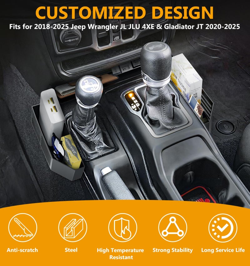 Eamplest Upgrade Magnetic Metal Gear Shift Center Console Organizer for Jeep Wrangler Accessories and Jeep Gladiator JL JLU 2026 2025 2024 2023-2018 Rubicon Sahara 4xe Storage Box Tray,US Flag Log - Image 3