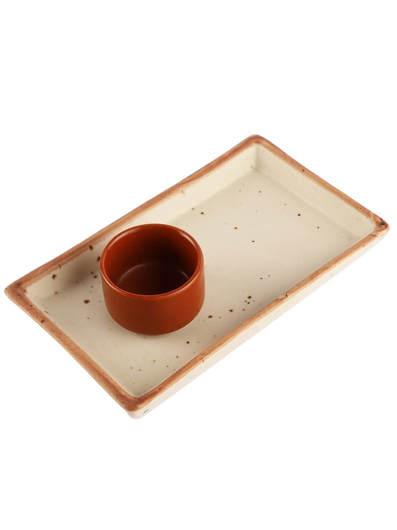 miah decor Miah Décor Ceramic Handcrafted White Matte Finish Ceramic Platter & dip Bowl-(8X4) Microwave & Dishwasher Safe - Image 2