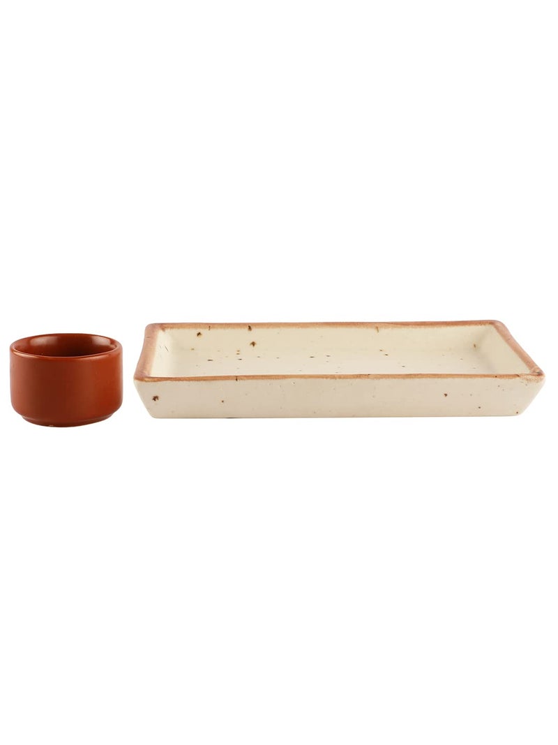 miah decor Miah Décor Ceramic Handcrafted White Matte Finish Ceramic Platter & dip Bowl-(8X4) Microwave & Dishwasher Safe - Image 4