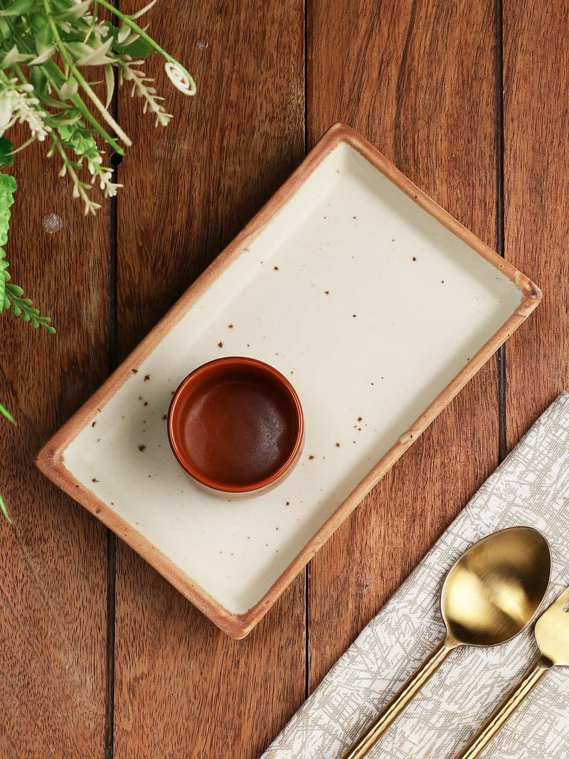 miah decor Miah Décor Ceramic Handcrafted White Matte Finish Ceramic Platter & dip Bowl-(8X4) Microwave & Dishwasher Safe - Image 1