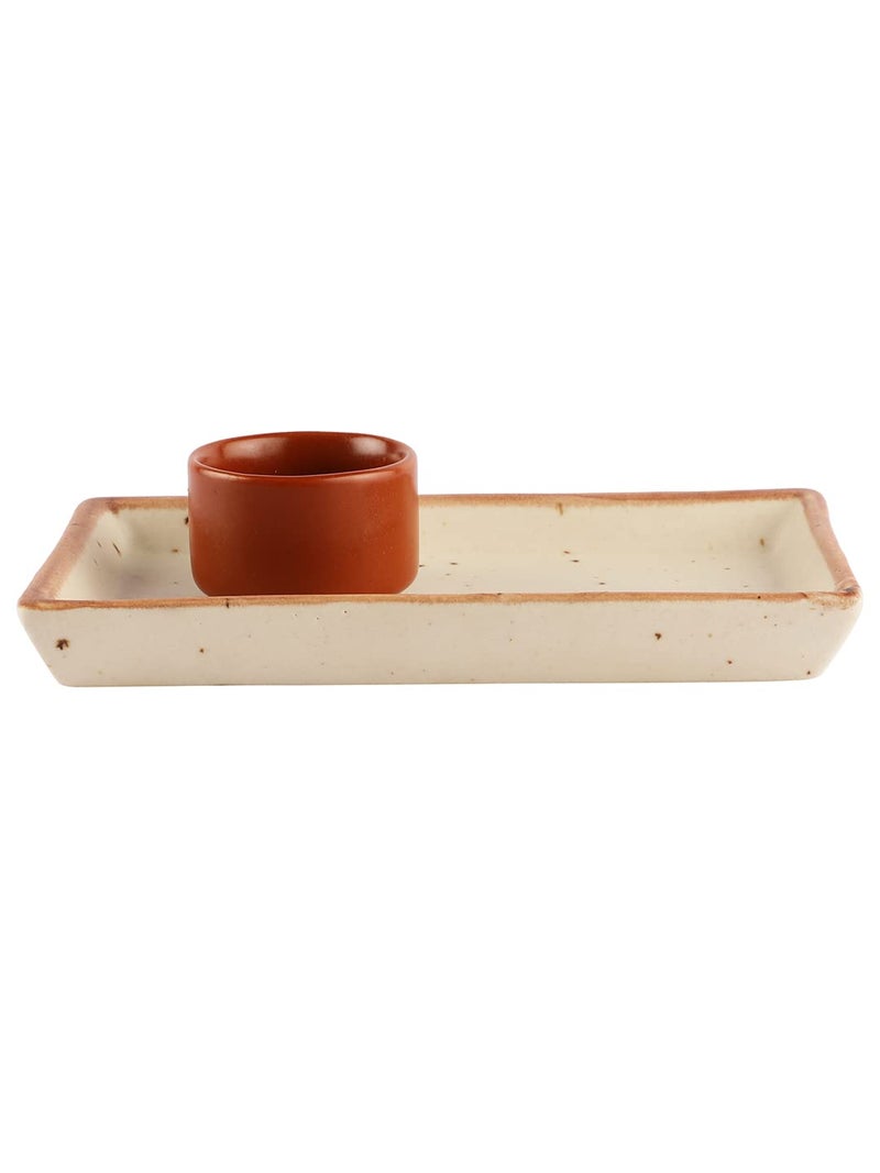 miah decor Miah Décor Ceramic Handcrafted White Matte Finish Ceramic Platter & dip Bowl-(8X4) Microwave & Dishwasher Safe - Image 3