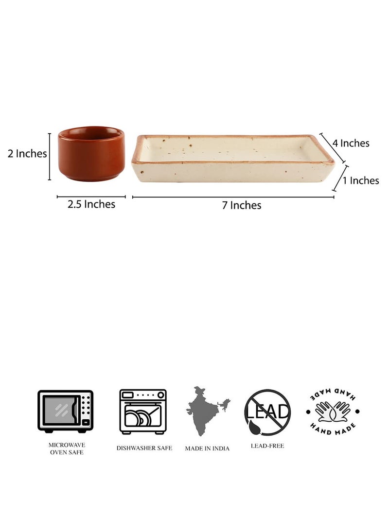miah decor Miah Décor Ceramic Handcrafted White Matte Finish Ceramic Platter & dip Bowl-(8X4) Microwave & Dishwasher Safe - Image 5