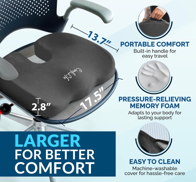 ComfiLife Premium Gel & Memory Foam Seat Cushion â€“ Doctor Recommended Office Chair Cushion, Car Seat Cushion â€“ Chair Cushions for Back & Sciatica Pain Relief â€“ Seat Cushions for Office Desk (Charcoal) - Image 5