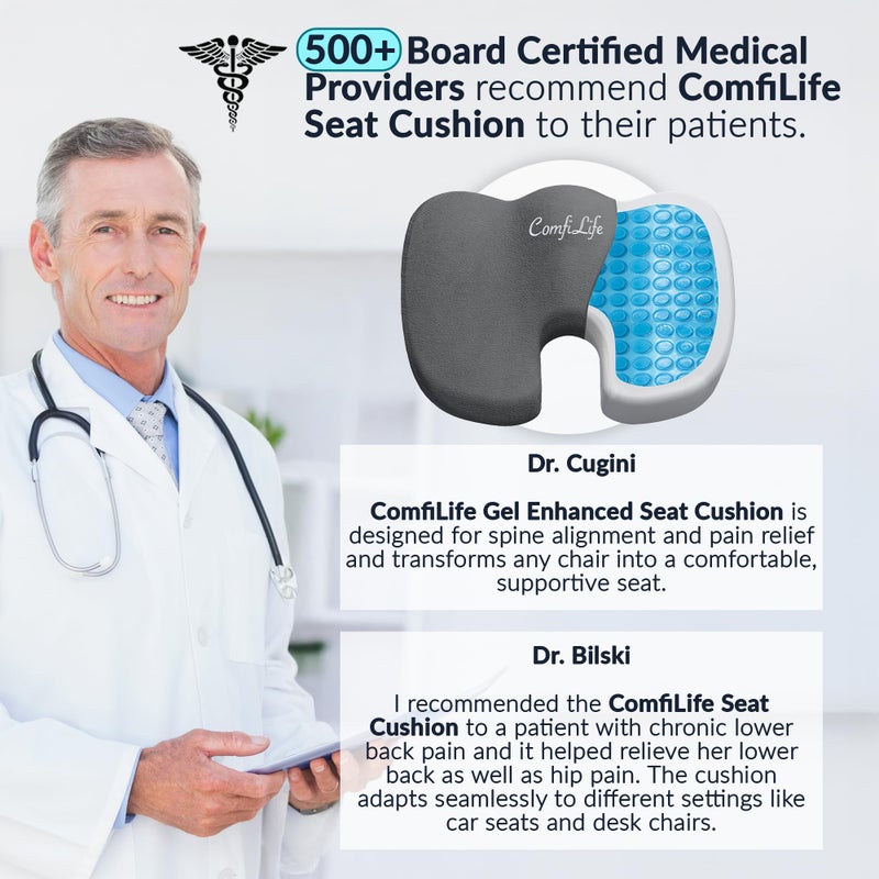 ComfiLife Premium Gel & Memory Foam Seat Cushion â€“ Doctor Recommended Office Chair Cushion, Car Seat Cushion â€“ Chair Cushions for Back & Sciatica Pain Relief â€“ Seat Cushions for Office Desk (Charcoal) - Image 3