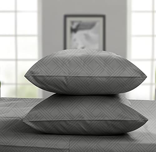 Threadmill Home Linen Luxury King Pillowcases  800 Thread Count Jacquard Damask 100 Pure Cotton 2 Pc Striped Pillow Cover Set ELS Smooth Finish Celine Dark Grey Pillow Protectors