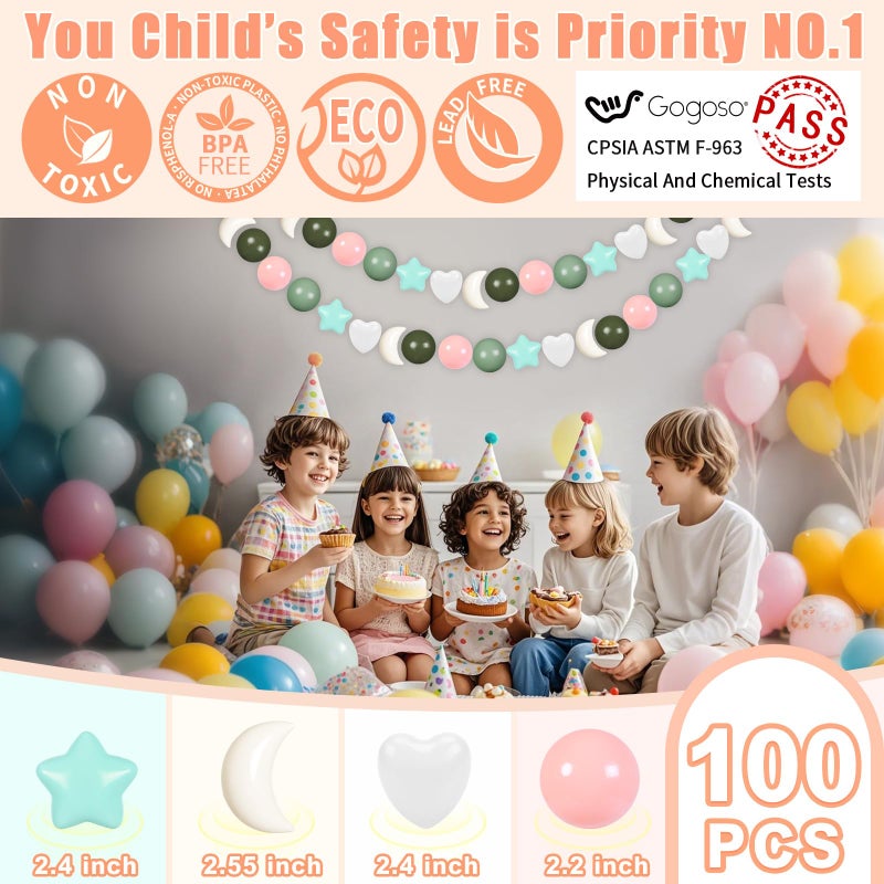 GOGOSO Star Heart Moon Ball Pit Balls  Shaped Play Balls for Ball Pit  100 200 500 1000 Crush Proof Bpa Free Kids Toddler Baby Pastel Pelotas Refreshing Green Orange-Pink  100 - Image 3