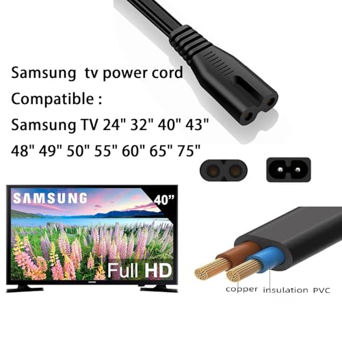 IJP 10FT Longer TV Power Cord Replacement for Samsung TV 24" 32" 40" 43" 48" 49" 50" 55" 60" 65" 75", UN40 UN43 UN48 Charger Cable, 90 Degree Angled 18AWG 2-Prong to L-Shaped C7 Samsung Power Cord - Image 4