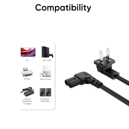 IJP 10FT Longer TV Power Cord Replacement for Samsung TV 24" 32" 40" 43" 48" 49" 50" 55" 60" 65" 75", UN40 UN43 UN48 Charger Cable, 90 Degree Angled 18AWG 2-Prong to L-Shaped C7 Samsung Power Cord - Image 5