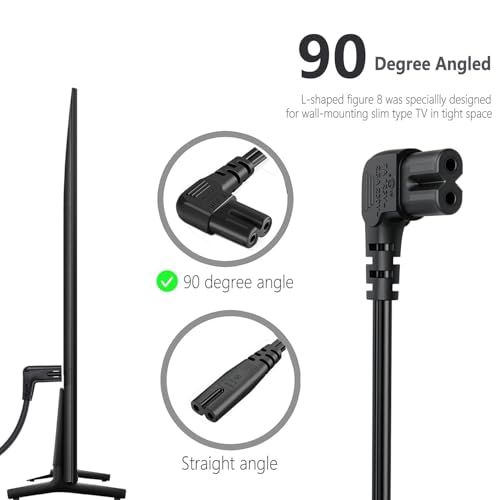 IJP 10FT Longer TV Power Cord Replacement for Samsung TV 24" 32" 40" 43" 48" 49" 50" 55" 60" 65" 75", UN40 UN43 UN48 Charger Cable, 90 Degree Angled 18AWG 2-Prong to L-Shaped C7 Samsung Power Cord - Image 3