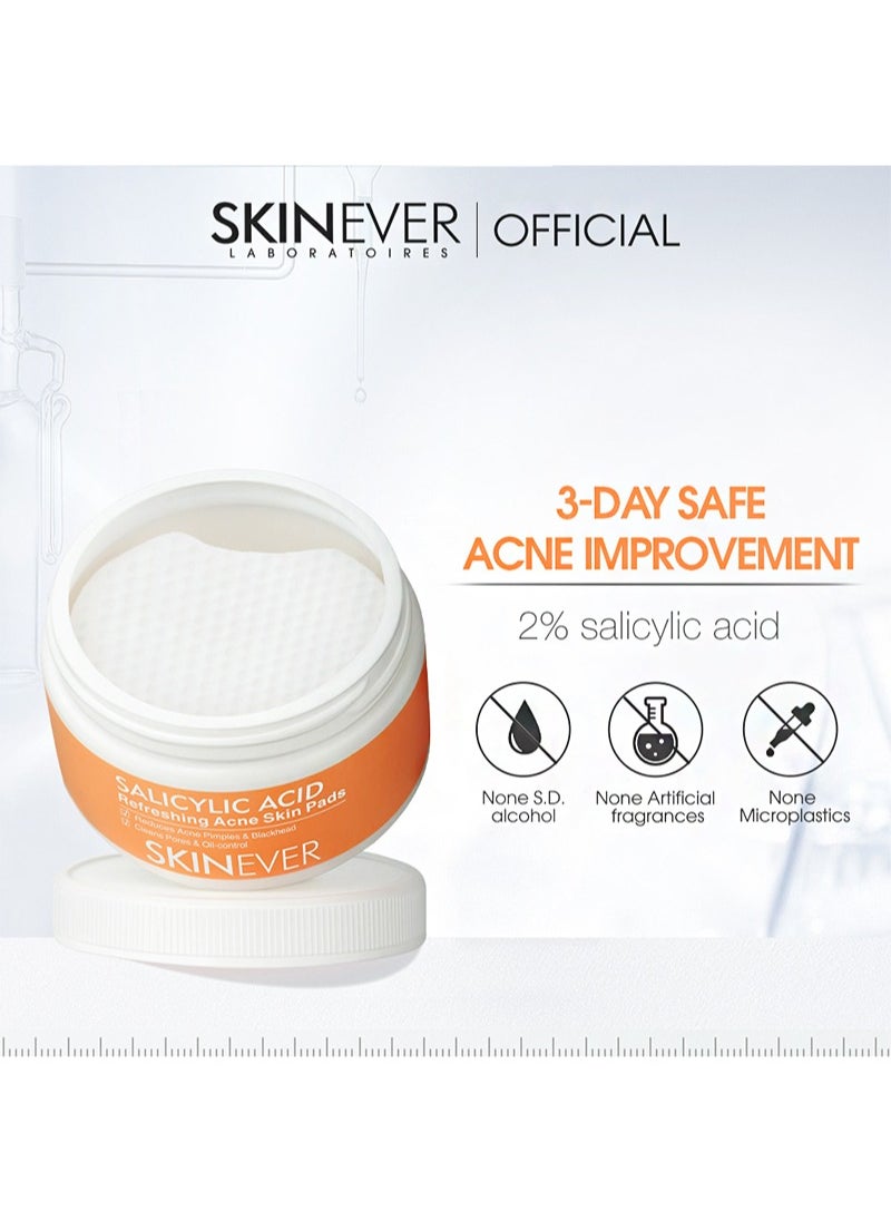 Salicylic Acid Refreshing Acne Skin Pads，2% Salicylic Acid Acne Pads, Acne Pads, Exfoliating Cleansing Wipes, Can Remove Dark Spots, Blackheads, Acne (30 Pieces)