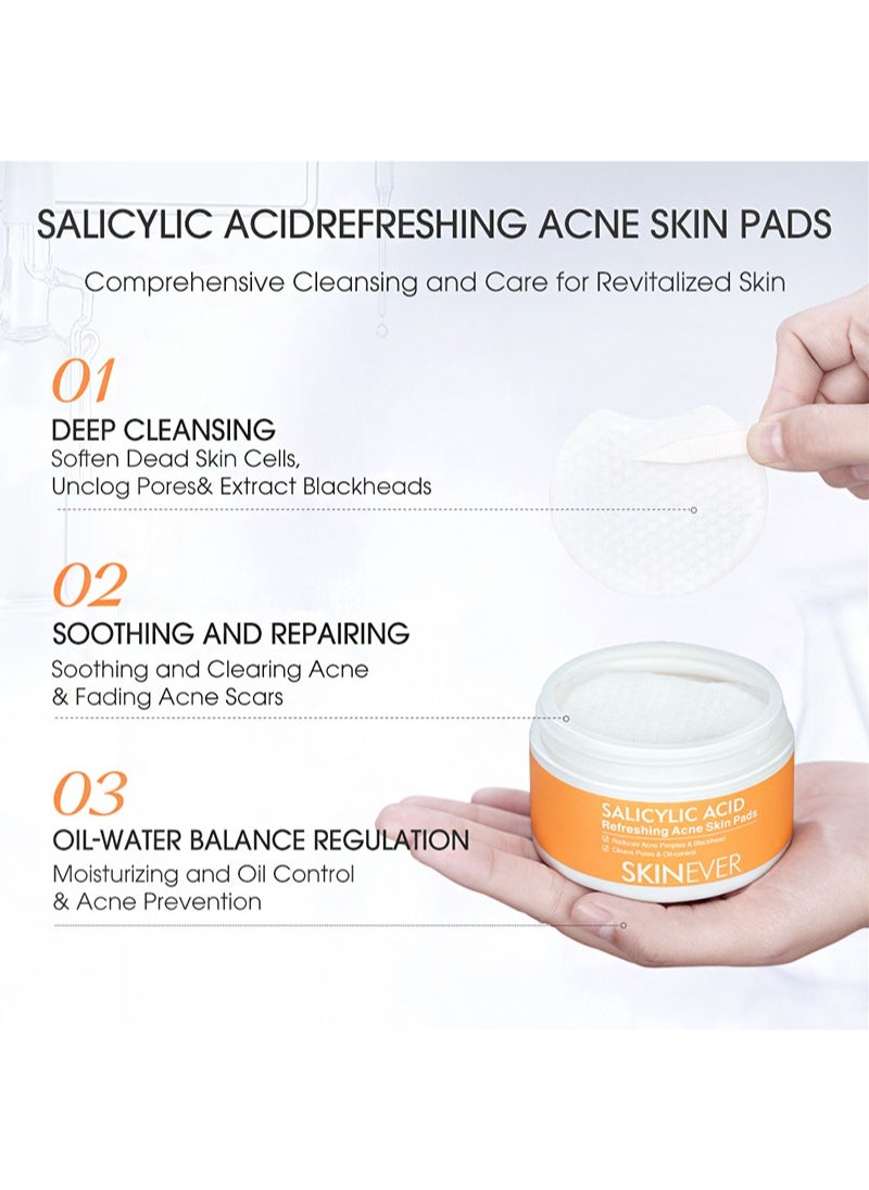 Salicylic Acid Refreshing Acne Skin Pads，2% Salicylic Acid Acne Pads, Acne Pads, Exfoliating Cleansing Wipes, Can Remove Dark Spots, Blackheads, Acne (30 Pieces)