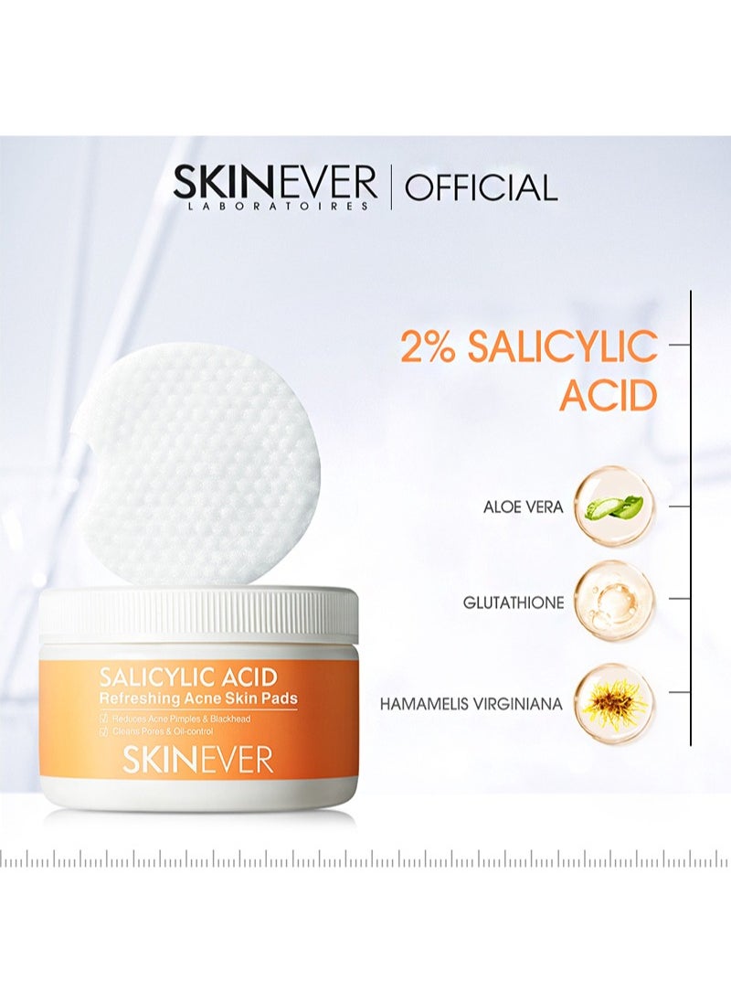 Salicylic Acid Refreshing Acne Skin Pads，2% Salicylic Acid Acne Pads, Acne Pads, Exfoliating Cleansing Wipes, Can Remove Dark Spots, Blackheads, Acne (30 Pieces)