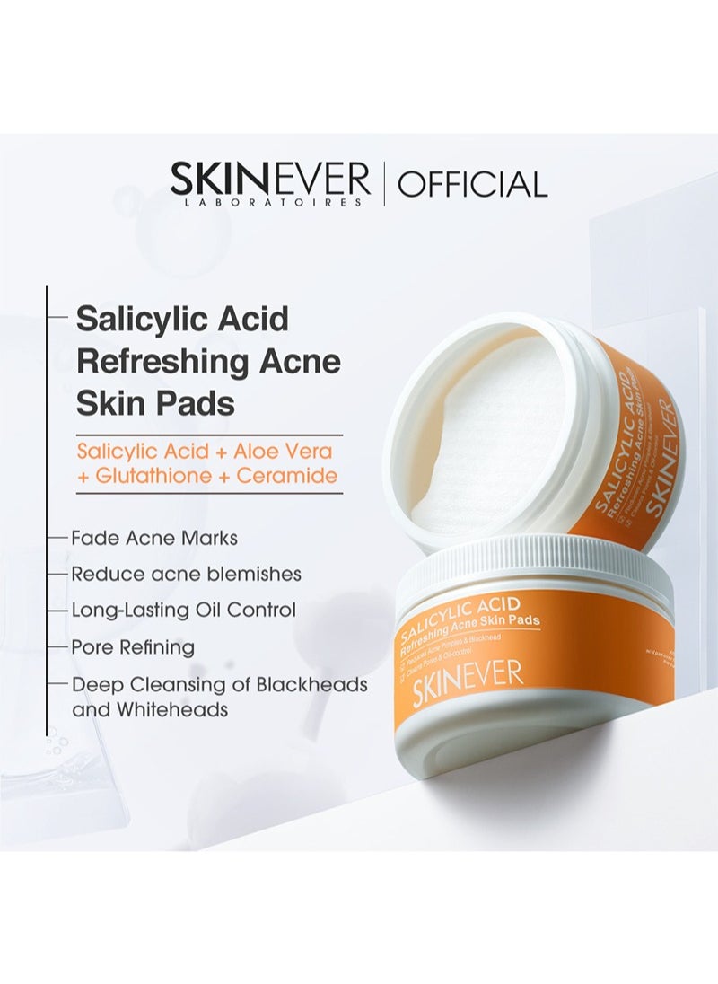 Salicylic Acid Refreshing Acne Skin Pads，2% Salicylic Acid Acne Pads, Acne Pads, Exfoliating Cleansing Wipes, Can Remove Dark Spots, Blackheads, Acne (30 Pieces)
