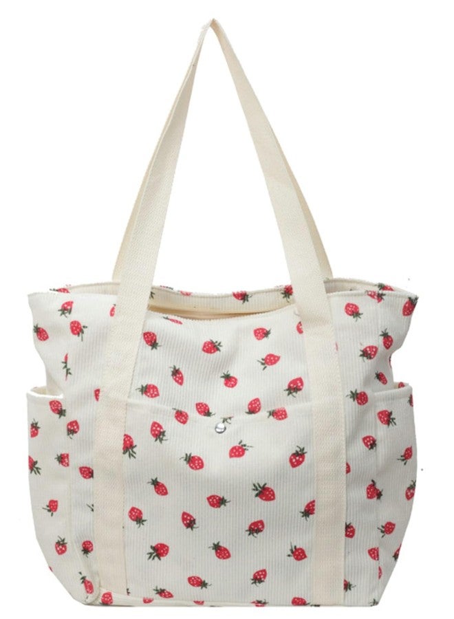 Tellrain Corduroy Cute Strawberry Tote Bag Women Kawaii Shoulder Handbag Casual Purse Multiple Pockets College Work Book - Image 1