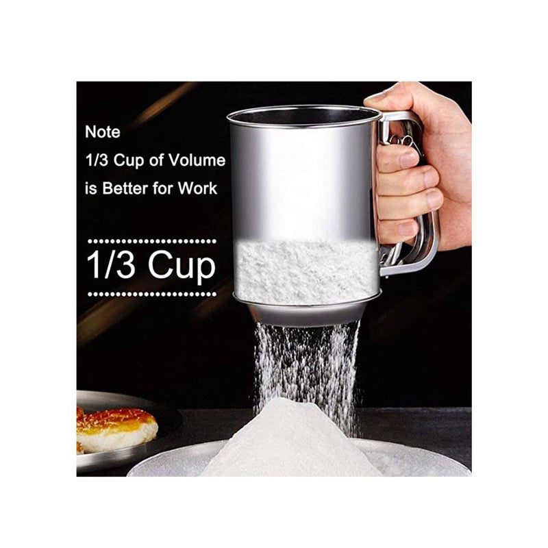 SOLARAE Flour Sifter for Baking Stainless Steel 3 Cup Double Layers Sieve with Hand Press Design for Powered Sugar - Image 2