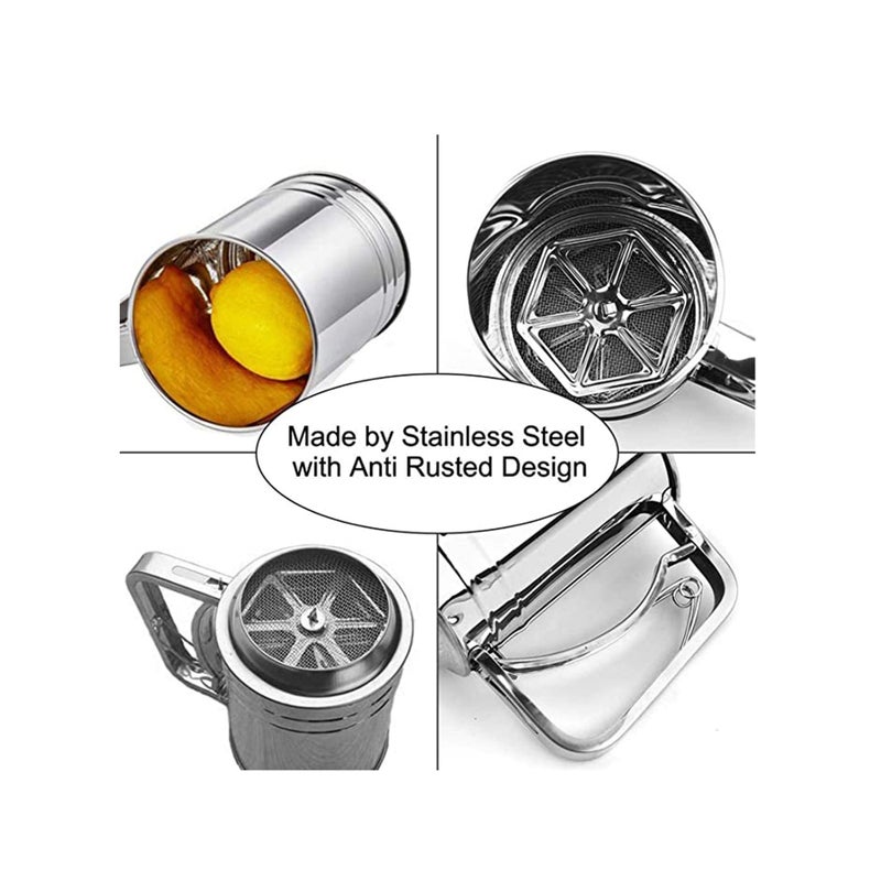 SOLARAE Flour Sifter for Baking Stainless Steel 3 Cup Double Layers Sieve with Hand Press Design for Powered Sugar - Image 5