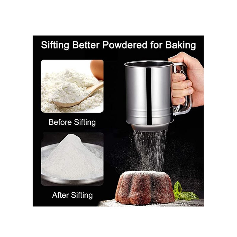 SOLARAE Flour Sifter for Baking Stainless Steel 3 Cup Double Layers Sieve with Hand Press Design for Powered Sugar - Image 3