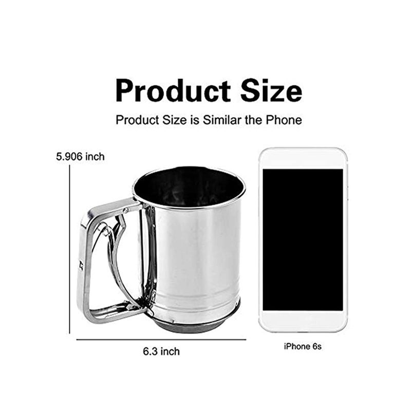 SOLARAE Flour Sifter for Baking Stainless Steel 3 Cup Double Layers Sieve with Hand Press Design for Powered Sugar - Image 4