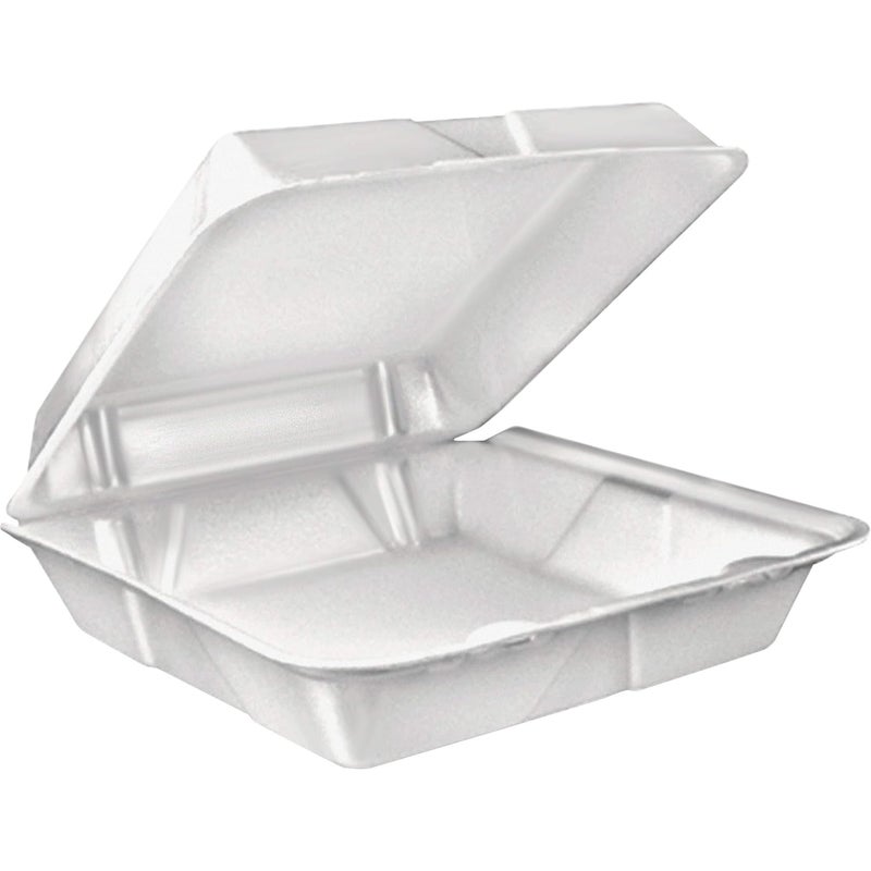 DART - DRC90HT1R 90HT1R Lg Foam Hinged Container, 9 Inches (Case of 200), White - Image 1