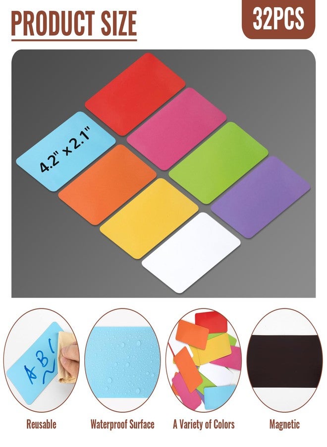 Nitelemn 32 Pcs Dry Erase Magnetic Labels, 4.2 x 2.1 Reusable Writable Name Tags Magnetic Label Stickers for Whiteboard, Refrigerator, Locker Classroom Office Home (Rainbow) - Image 3