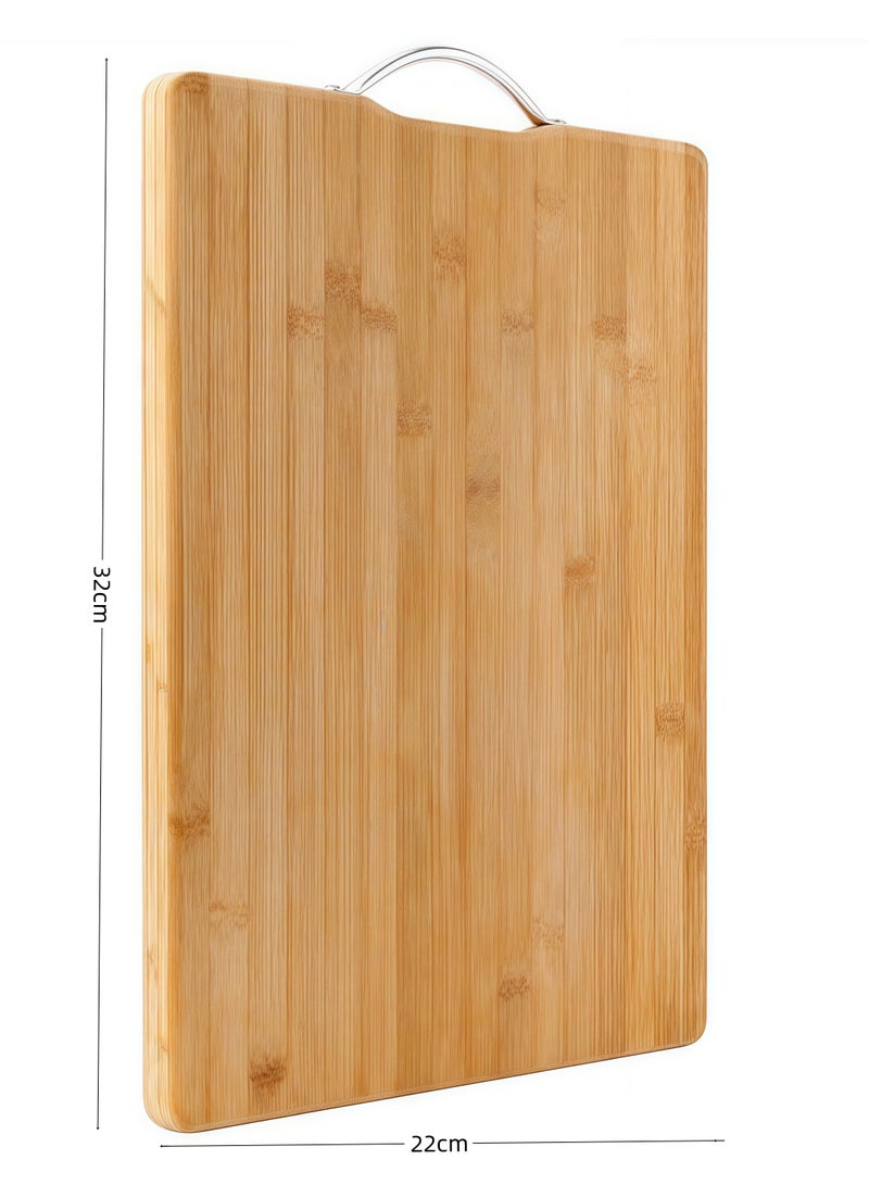 High quality bamboo cutting board 22 x 32 cm, reversible, solid metal handle - durable and lightweight - antibacterial - brown, suitable for meat and vegetable cutting board, 32x22x1.6 cm - Image 3