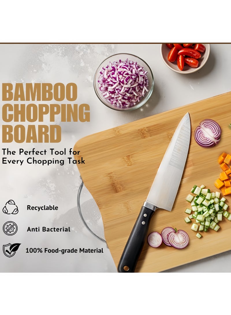 High quality bamboo cutting board 22 x 32 cm, reversible, solid metal handle - durable and lightweight - antibacterial - brown, suitable for meat and vegetable cutting board, 32x22x1.6 cm - Image 2