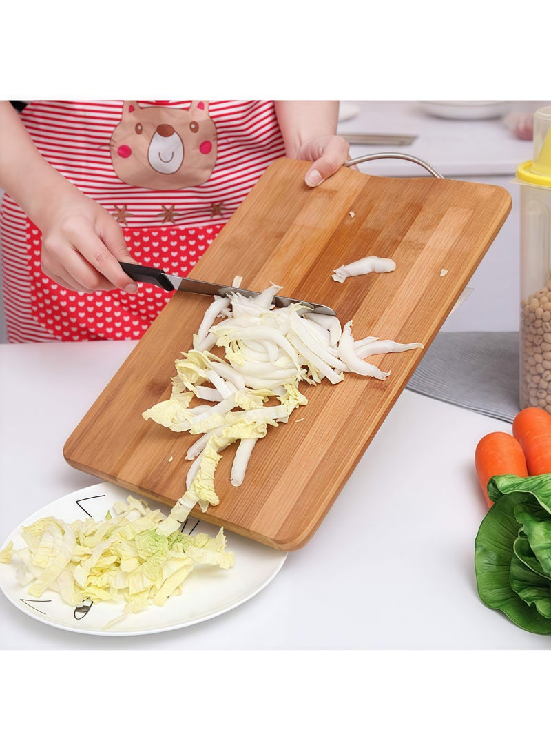 High quality bamboo cutting board 22 x 32 cm, reversible, solid metal handle - durable and lightweight - antibacterial - brown, suitable for meat and vegetable cutting board, 32x22x1.6 cm - Image 5
